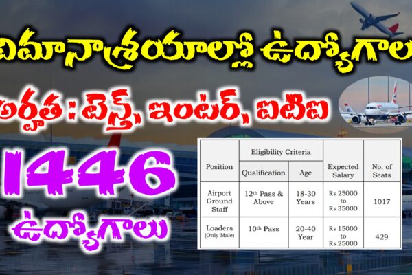 Airport Jobs : పదో తరగతి, ఇంటర్ అర్హతతో విమానాశ్రయాల్లో 1446 ఉద్యోగాలు | Airport Jobs Recruitment 2025 Airport Jobs Notification