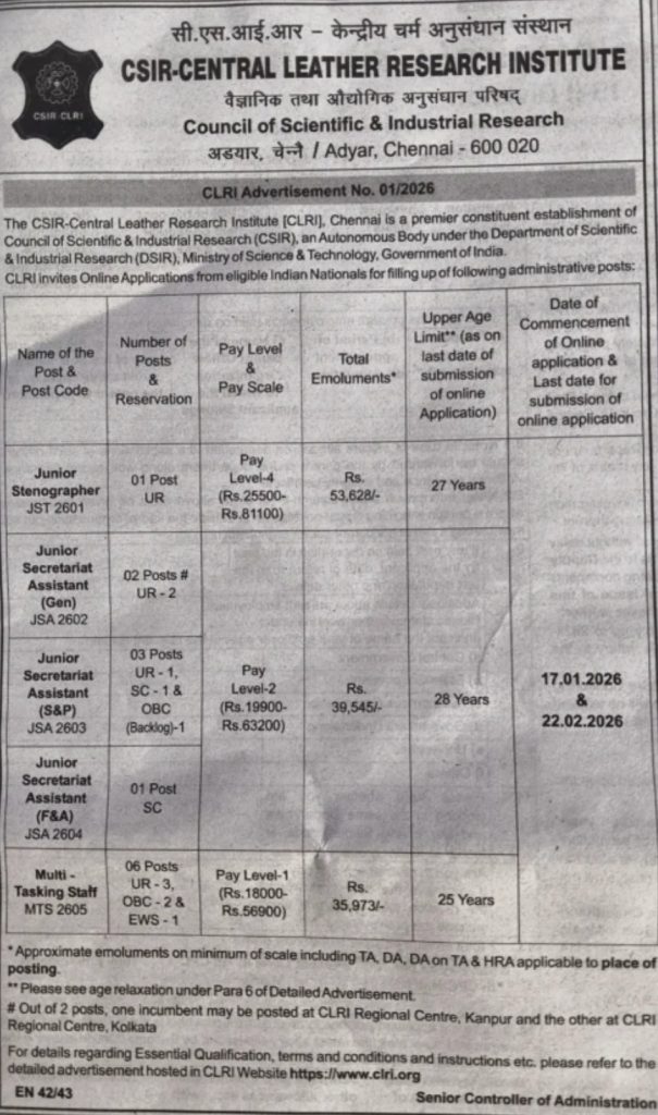 CSIR CLRI MTS Syllabus 2026